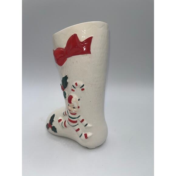 Vintage Ceramic Candy Cane Pixie Elf Christmas Boot Stocking Planter Vase Decor - Picture 14 of 16